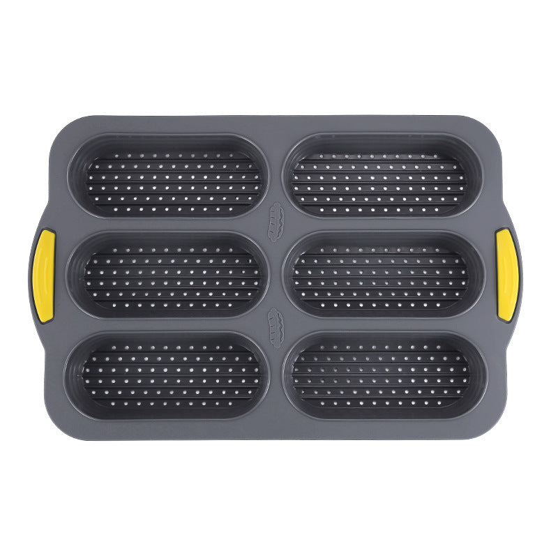 Gray 6-hole silicone baking mold, perforated loaf pan 37.5 cm x 24.5 cm, suitable for bread and cakes (sold in sets of 2)