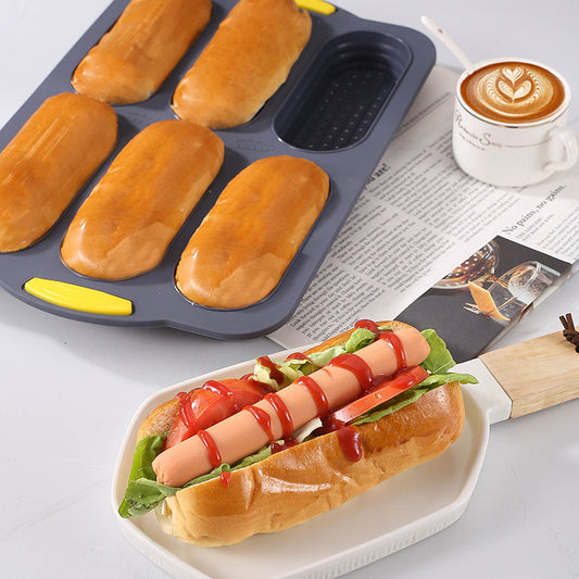 Gray 6-hole silicone baking mold, perforated loaf pan 37.5 cm x 24.5 cm, suitable for bread and cakes (sold in sets of 2)