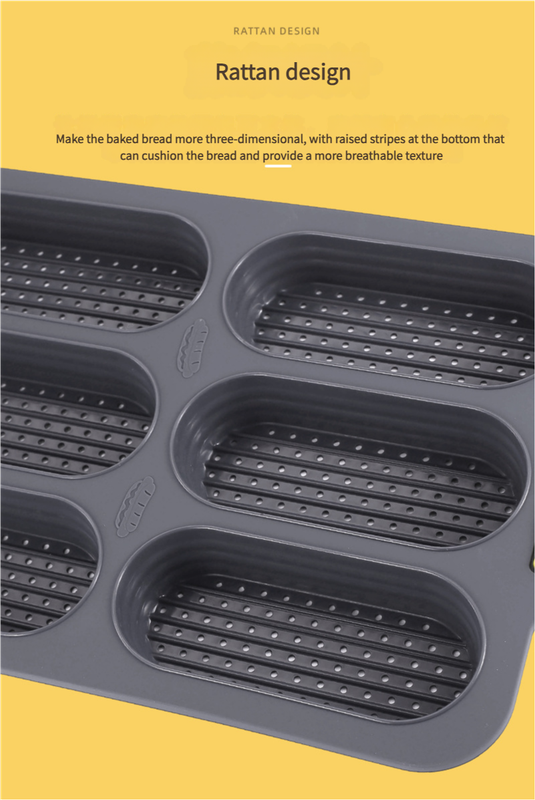 Gray 6-hole silicone baking mold, perforated loaf pan 37.5 cm x 24.5 cm, suitable for bread and cakes (sold in sets of 2)