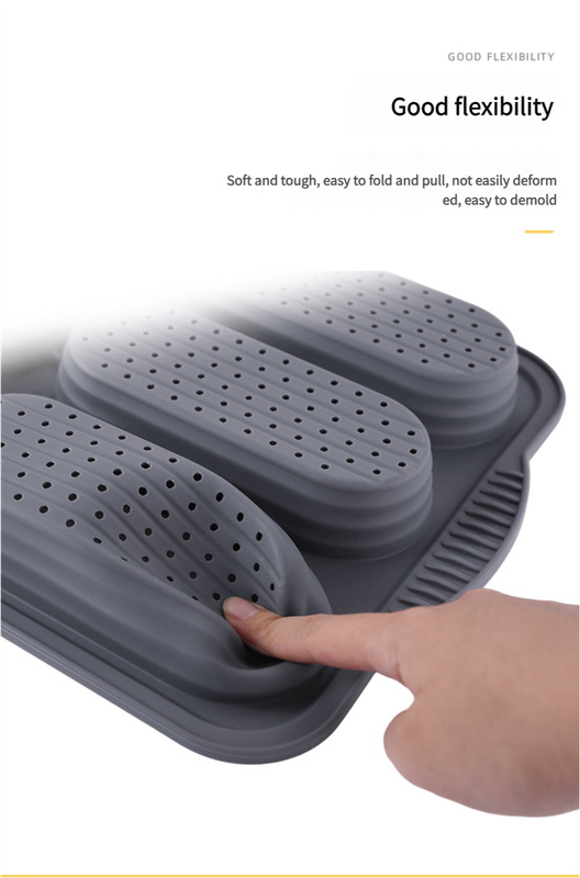 Gray 6-hole silicone baking mold, perforated loaf pan 37.5 cm x 24.5 cm, suitable for bread and cakes (sold in sets of 2)