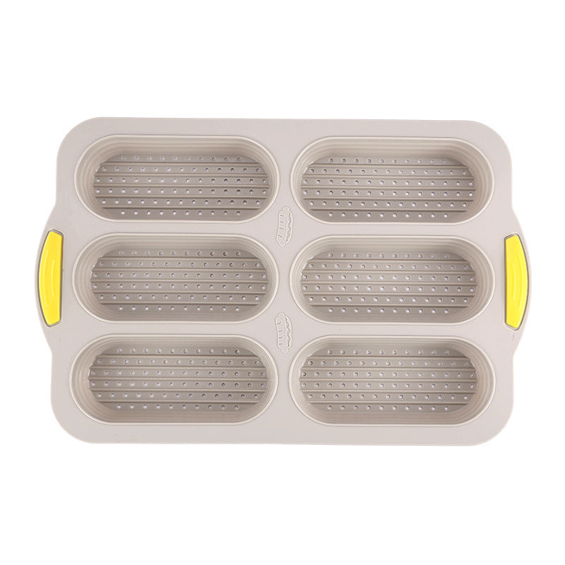 Brown/Beige 6-hole silicone baking mold, perforated loaf pan 37.5 cm x 24.5 cm, suitable for bread and cakes (sold in sets of 2)