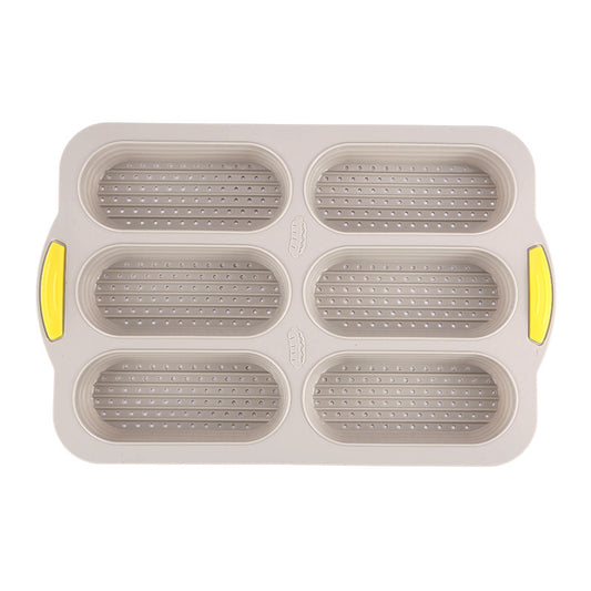 Brown/Beige 6-hole silicone baking mold, perforated loaf pan 37.5 cm x 24.5 cm, suitable for bread and cakes (sold in sets of 2)