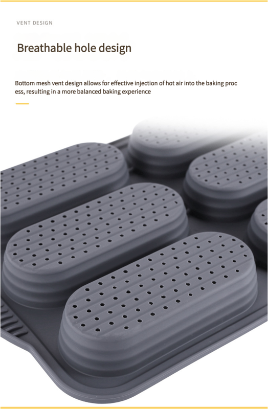 Brown/Beige 6-hole silicone baking mold, perforated loaf pan 37.5 cm x 24.5 cm, suitable for bread and cakes (sold in sets of 2)