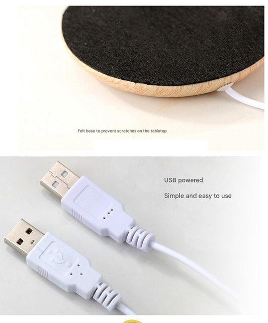 USB Cup Warmer - Dark Wood Grain Electric Beverage Warmer for Desk, Office and Home