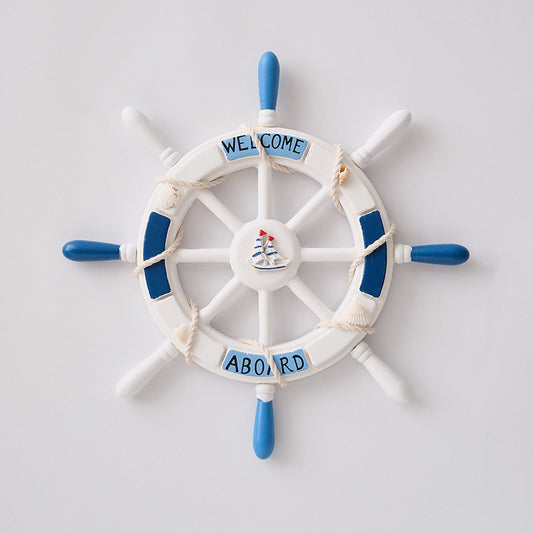 Nautical Wooden Rudder Wall Decor - 34cm Coastal Home Decor Accent (Blue and white rudder)
