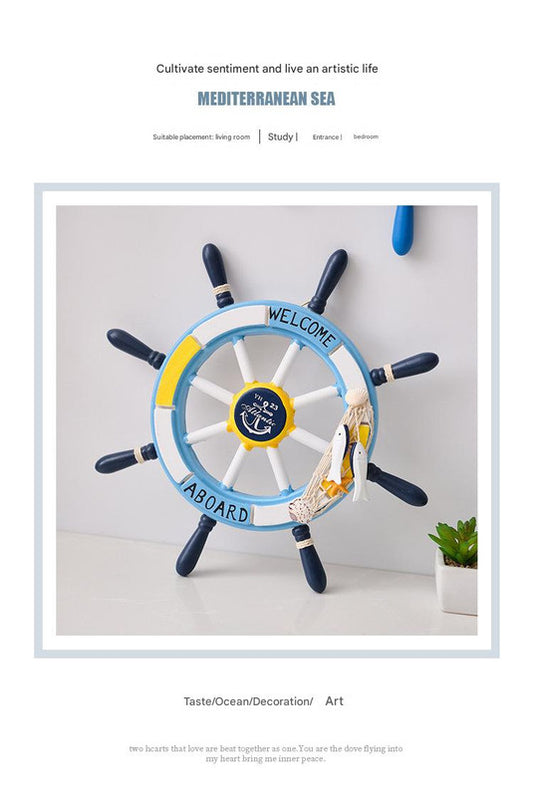 Nautical Wooden Rudder Wall Decor - 34cm Coastal Home Decor Accent (Blue and white rudder)