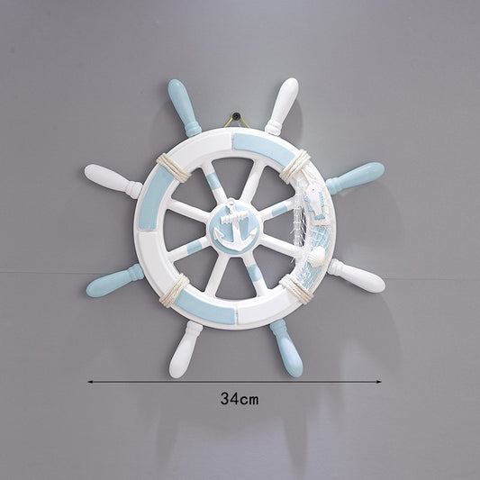 Nautical Wooden Rudder Wall Decor - 34cm Coastal Home Decor Accent (Anchor net rudder)