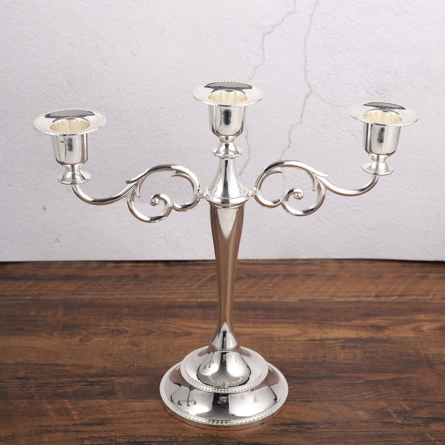 Silver Elegant Metal Candelabra 3 Arm Candle Holder -  Decorative Candelabra for Home, Weddings, Events