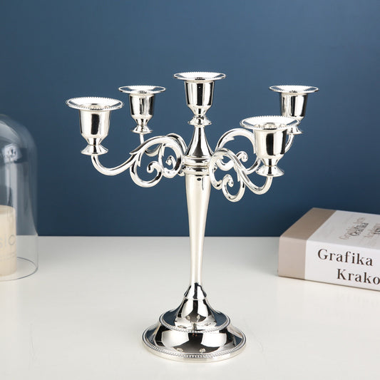 Silver Elegant Metal Candelabra 5 Arm Candle Holder -  Decorative Candelabra for Home, Weddings, Events