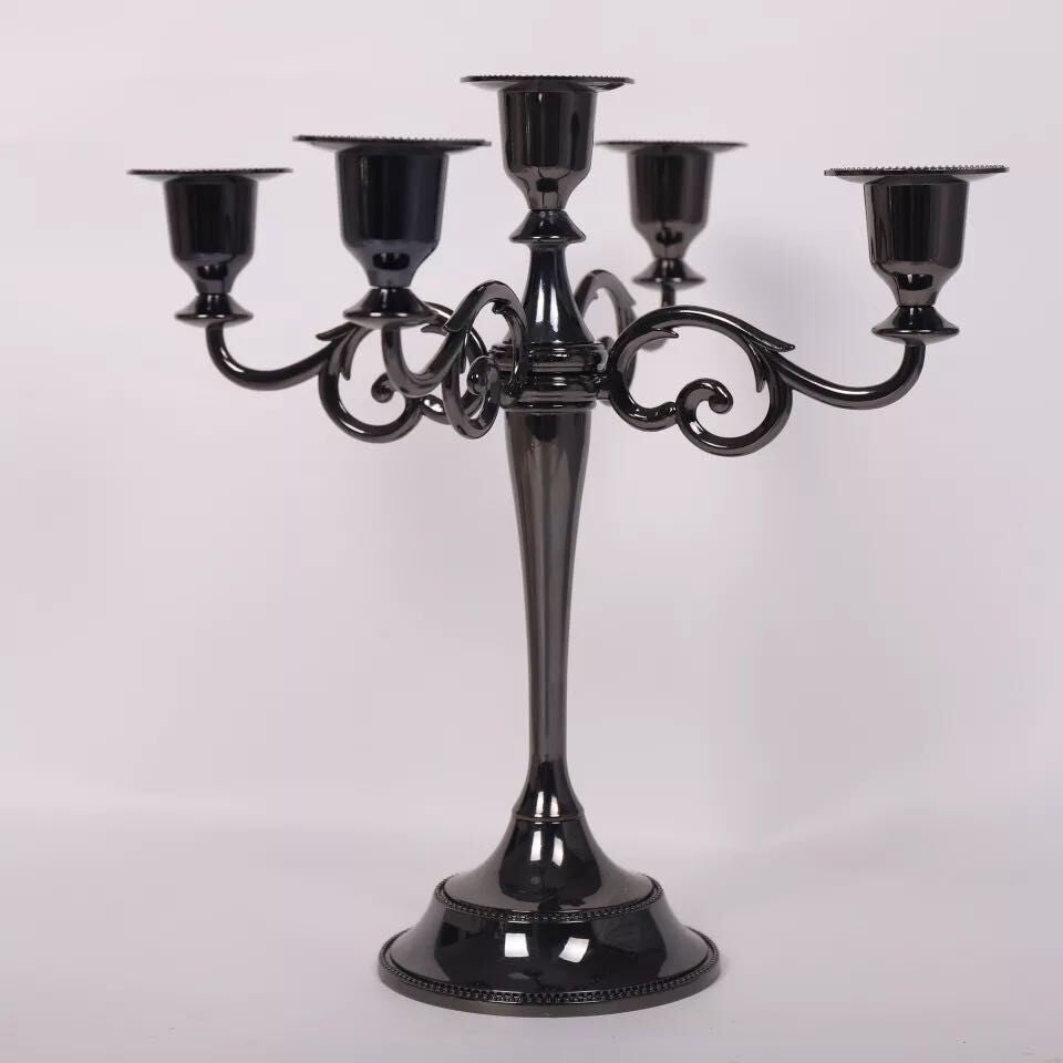 Black Elegant Metal Candelabra 5 Arm Candle Holder -  Decorative Candelabra for Home, Weddings, Events