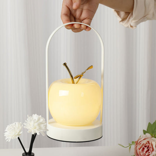 Yellow Decorative Apple Table Lamp - USB-C,  3 Light Modes, Metal Handle