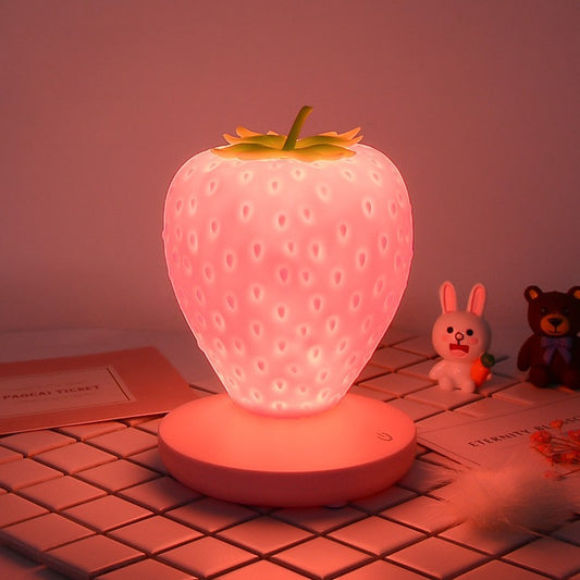 Pink Cute Silicone Strawberry Night Light - USB Rechargeable, Touch Control