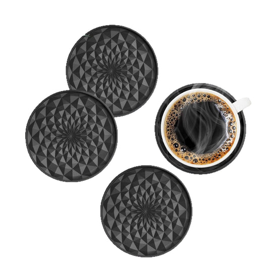 Dark Blue and Black Geometric Silicone Drink Coasters Set (6 Pack) with Holder - Non-Slip Table Protectors