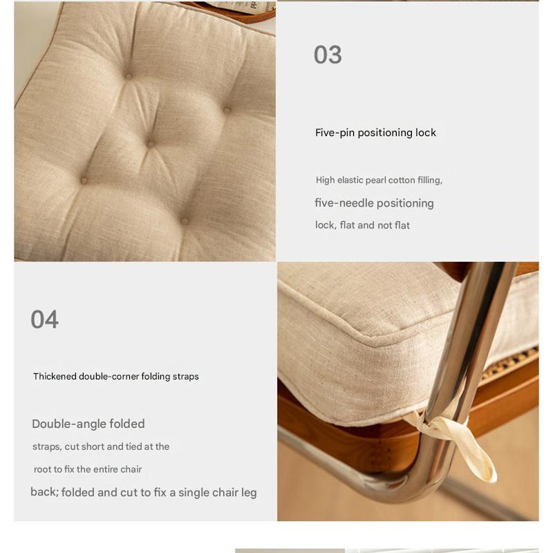 Beige Soft And Thick Seat Cushion - Cotton Linen Blend Chair Pad with Ties - 43x43cm