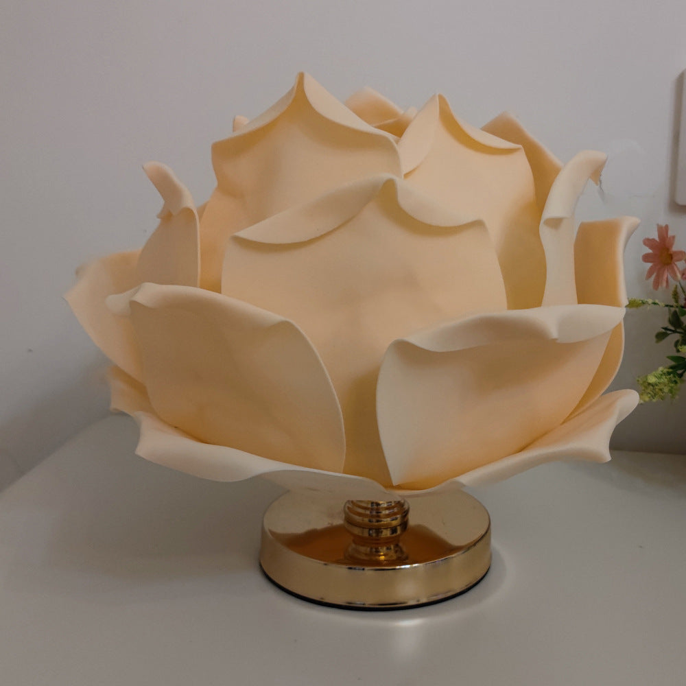 Champagne Elegant Lotus Flower Table Lamp - Decorative Bedside Night Light for Bedroom Ambiance