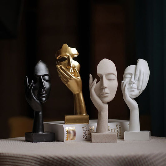 White Style Elegant Abstract Face Sculpture - Modern Resin Art Figurine, Hand & Mask Home Decor Accent