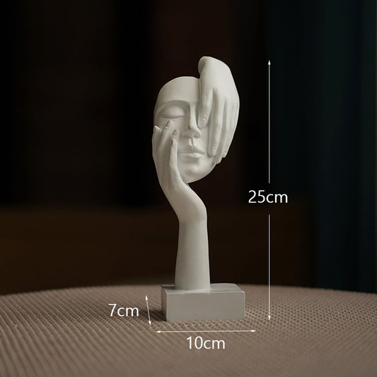 White Style Elegant Abstract Face Sculpture - Modern Resin Art Figurine, Hand & Mask Home Decor Accent