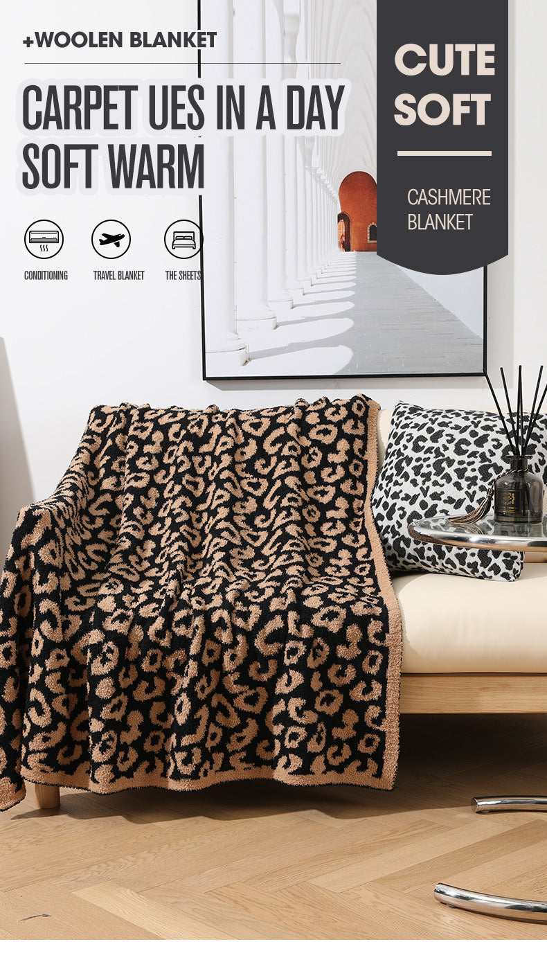 Brown and Black Luxurious Leopard Print Knit Throw Blanket - Ultra-Soft Jacquard Plush for Sofa, Bed & Cozy Comfort (130x150cm)