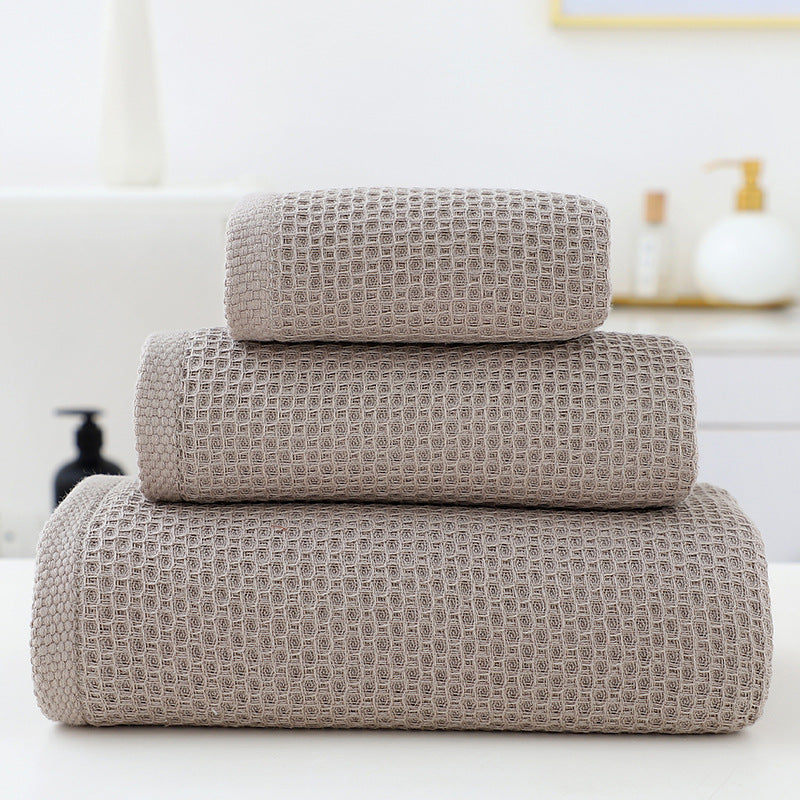 Brown Premium 3-Piece Waffle Weave Cotton Towel Set - Lightweight, Quick-Dry & Absorbent - Bath, Hand, Face Cloth