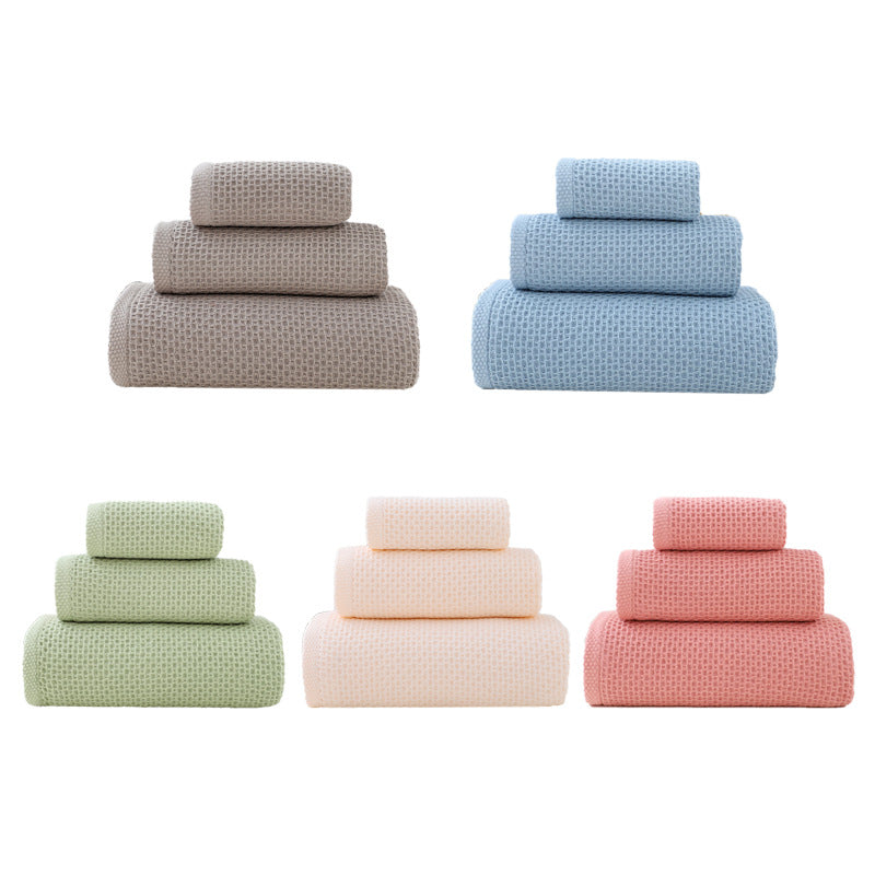 Brown Premium 3-Piece Waffle Weave Cotton Towel Set - Lightweight, Quick-Dry & Absorbent - Bath, Hand, Face Cloth