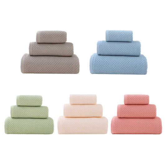 Brown Premium 3-Piece Waffle Weave Cotton Towel Set - Lightweight, Quick-Dry & Absorbent - Bath, Hand, Face Cloth
