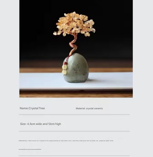 White Crystal Natural Crystal Wealth Tree - 12cm Feng Shui Decor, Elegant Office Desk Ornament