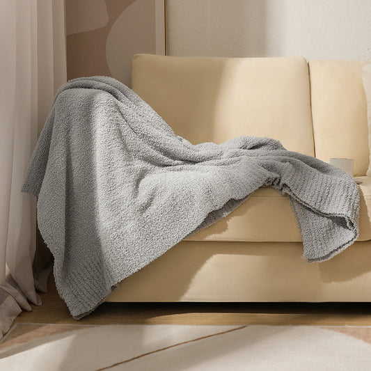 Light Grey Solid Color Plush Knitted Blanket for Sofa and Office, 152 x 203 cm, 1150g