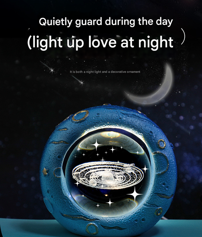 Celestial Ring LED Crystal Ball Lamp - 3D Engraving, Unique Gift (Dolphin companion)