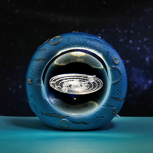 Celestial Ring LED Crystal Ball Lamp - 3D Engraving, Unique Gift (Solar system)