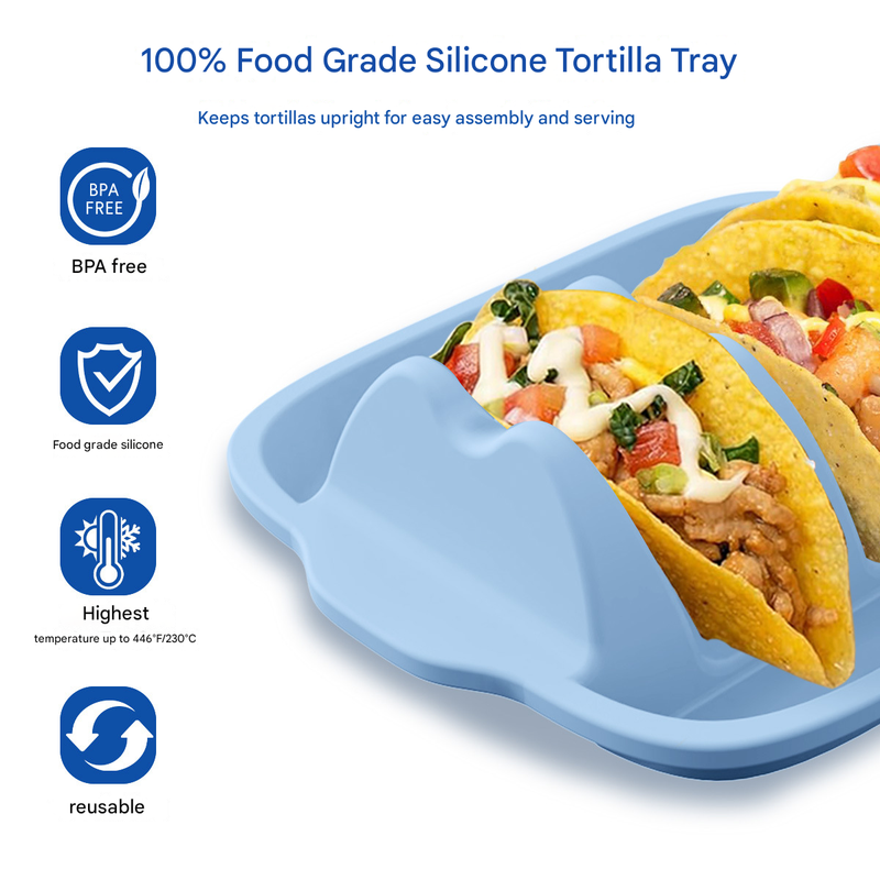 Pink Silicone Taco Holder Tray - Creative Non-Slip Corn Taco Serving Rack with 4 Compartments