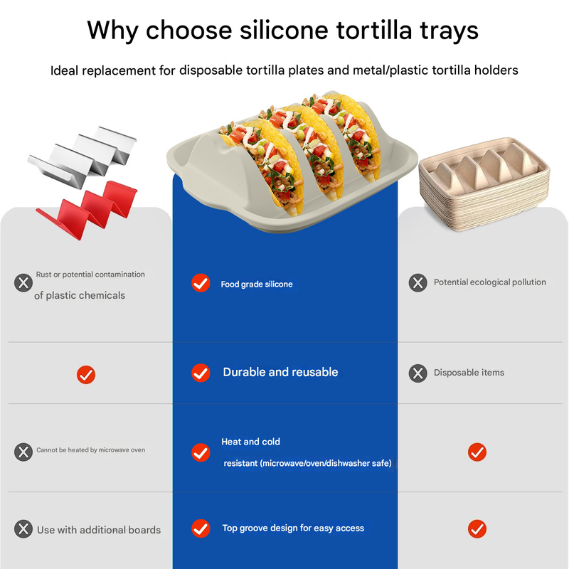 White Silicone Taco Holder Tray - Creative Non-Slip Corn Taco Serving Rack with 4 Compartments