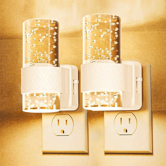 White Dimmable LED Night Light with Dusk-to-Dawn Sensor - Bubble Acrylic Plug-in Lamp
