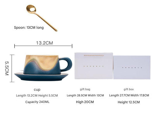 Artistic Ceramic Coffee Cup & Saucer Set with Spoon - Gradient Glaze, 240ml, Gift Boxed(pink)