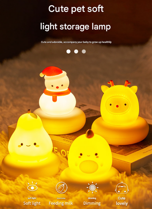 Yellow Deer Cute Animal LED Night Light - Rechargeable Silicone Nursery Lamp with Tap Control, Dimmable Bedside Light for Kids