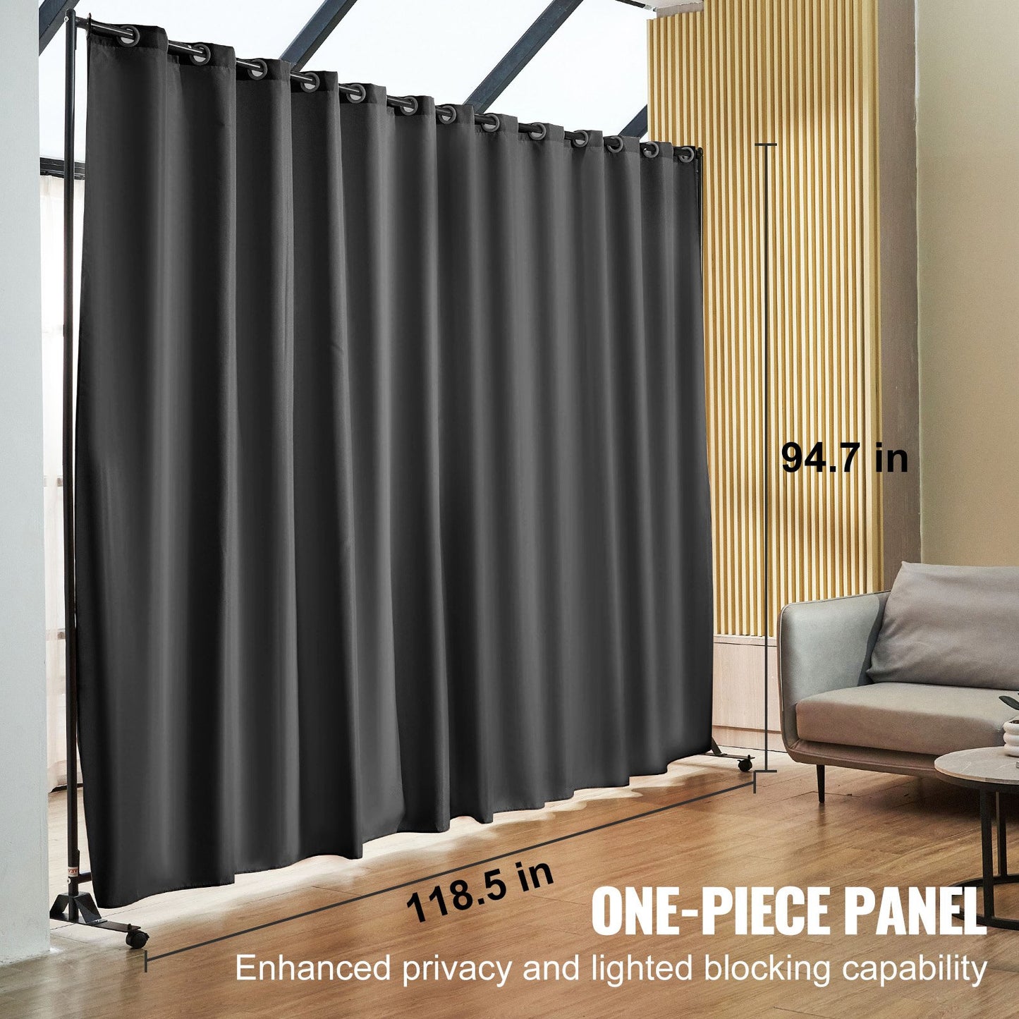 VEVOR Room Divider, 8 ft x 10 ft (96 x 120inch) Portable Panel Room Divider with Wheels Curtain Divider Stand, Room Divider Privacy Screen for Office, Bedroom, Dining Room, Study, Black