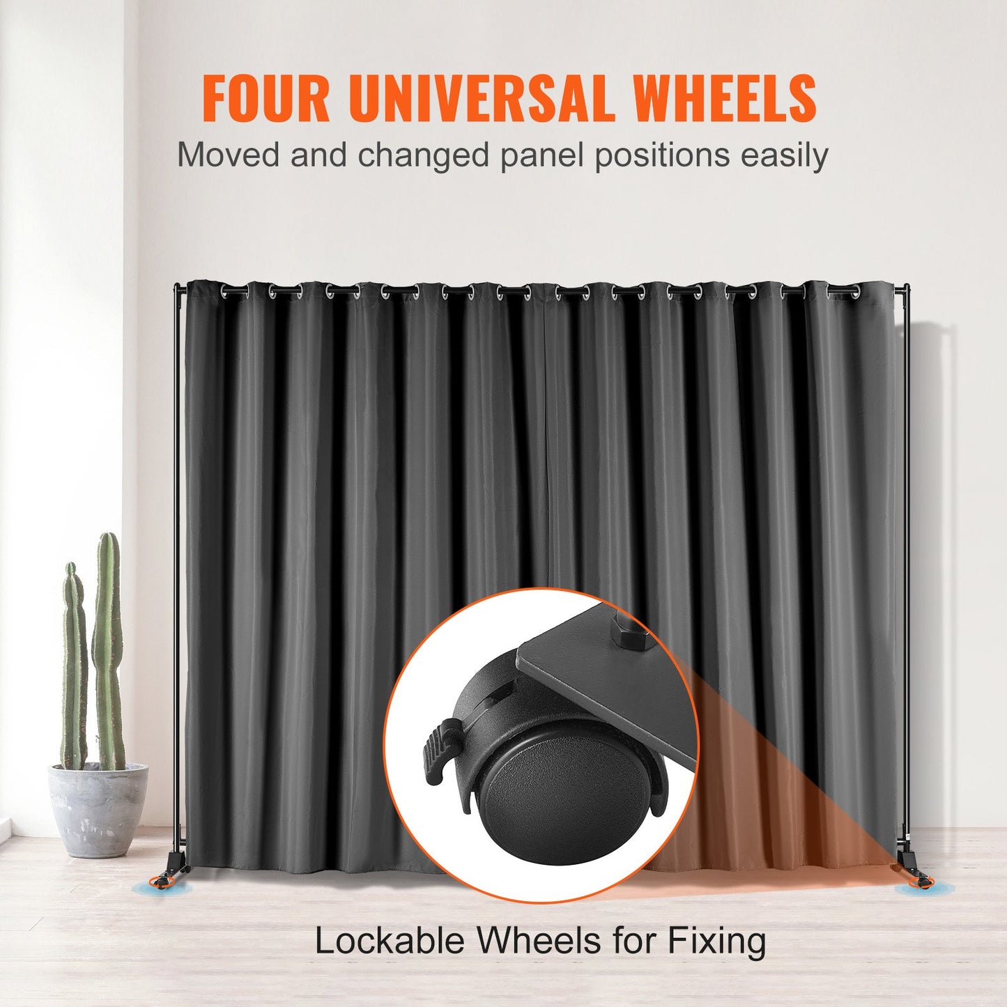 VEVOR Room Divider, 8 ft x 10 ft (96 x 120inch) Portable Panel Room Divider with Wheels Curtain Divider Stand, Room Divider Privacy Screen for Office, Bedroom, Dining Room, Study, Black