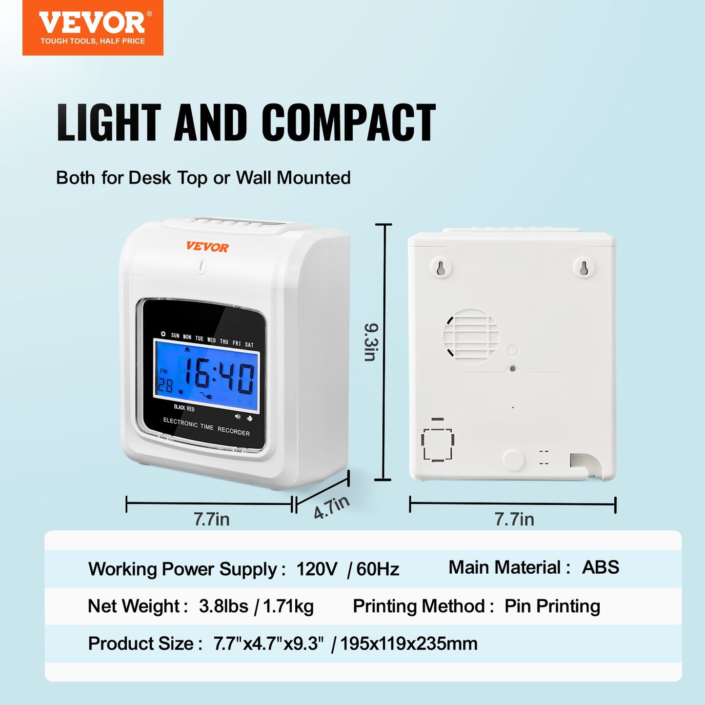 VEVOR Punch Time Clock, Time Tracker Machine for Employees of Small Business, 6 Punches per Day, Time Clock Punch Machine Includes 102 Time Cards, 1 Ink Ribbon and 2 Security Keys