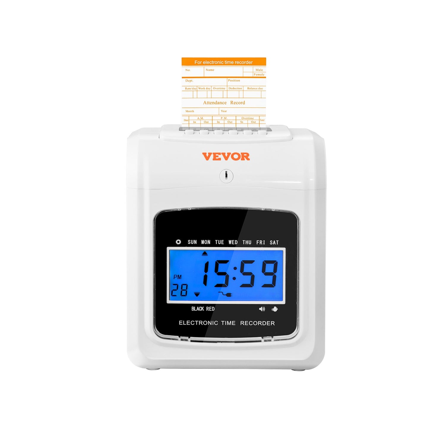 VEVOR Punch Time Clock, Time Tracker Machine for Employees of Small Business, 6 Punches per Day, Time Clock Punch Machine Includes 102 Time Cards, 1 Ink Ribbon and 2 Security Keys