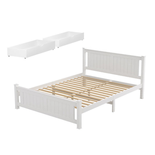 Artiss Bed Frame Queen Size Wooden Platform with 2 Storage Drawers White RIO