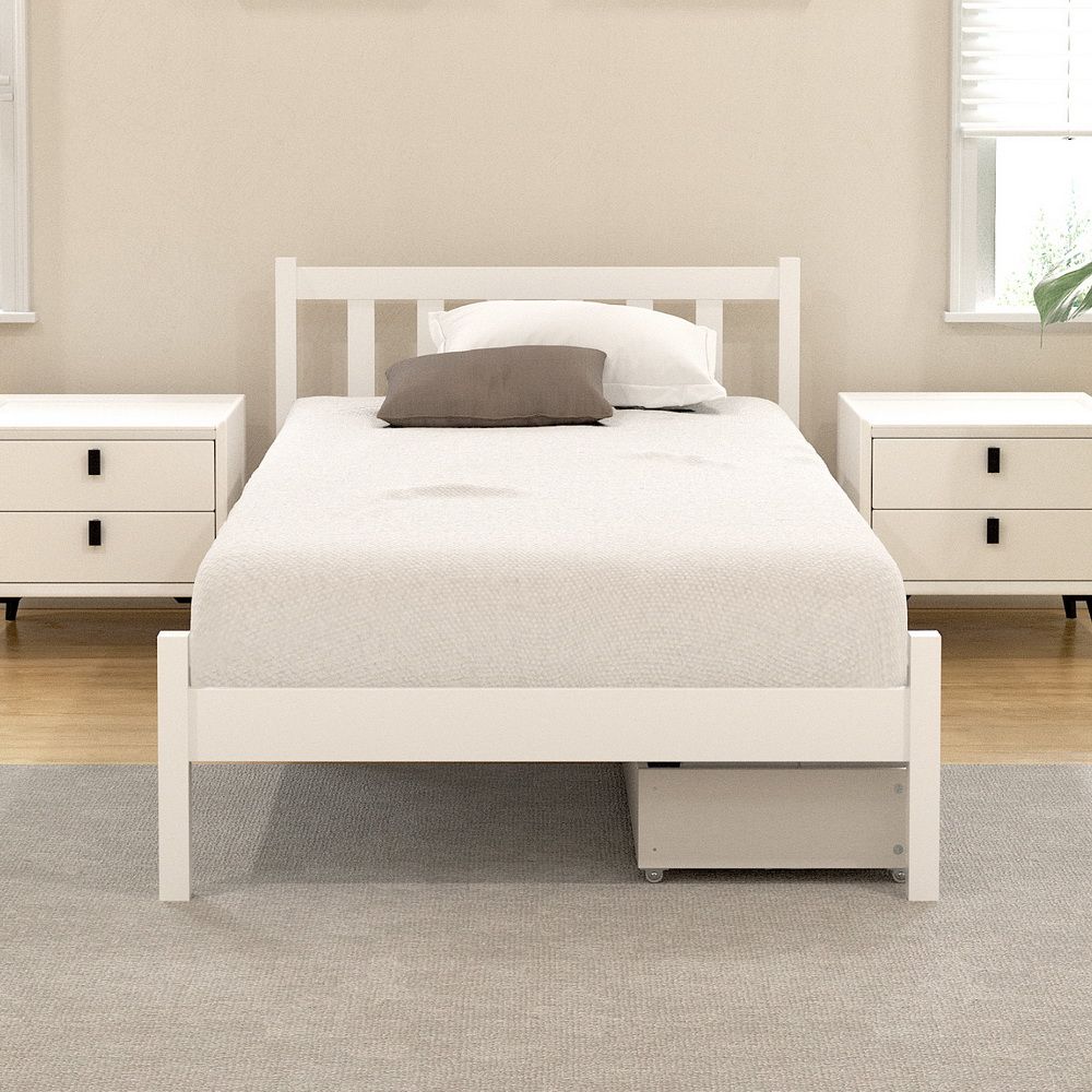 Artiss Bed Frame Single Size Wooden Platform with 2 Storage Drawers White SOFIE