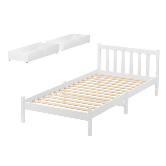 Artiss Bed Frame Single Size Wooden Platform with 2 Storage Drawers White SOFIE