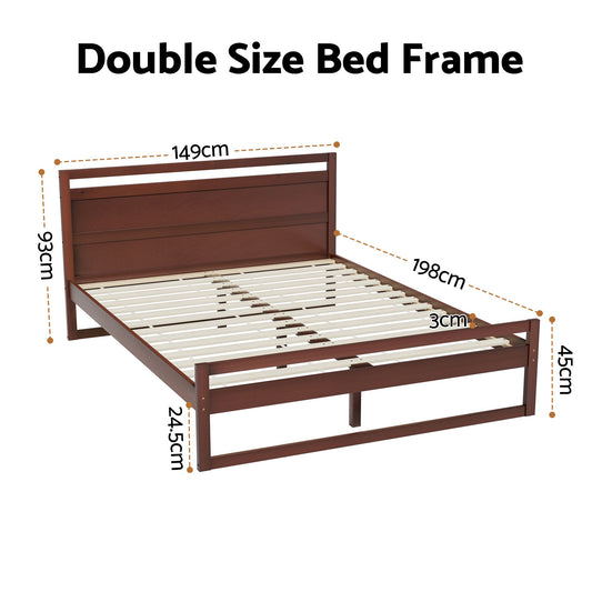 Artiss Bed Frame Double Size Wooden Walnut WITTON