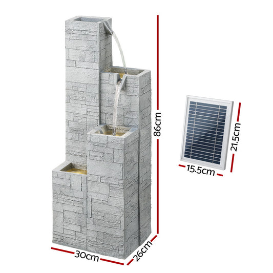 Gardeon Solar Fountain Water Feature Outdoor Indoor 4-Tier Square Cascading Beige