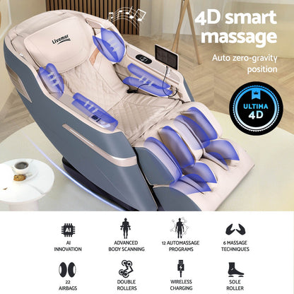 Livemor 4D Massage Chair Recliner SL Track Full Body Zero Gravity Massager Heated AI Body Scan SINA