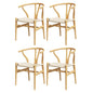1 Set of 4 Artiss Dining Chairs Wooden Rattan Seat Wishbone Back