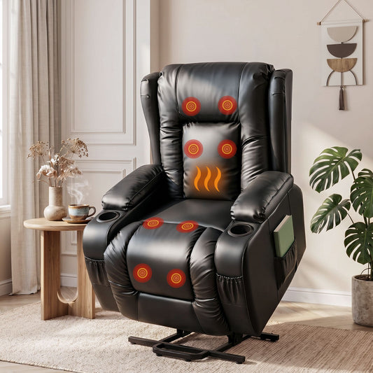 Artiss Recliner Chair Lift Assist Heated Massage Chair Leather Rukwa