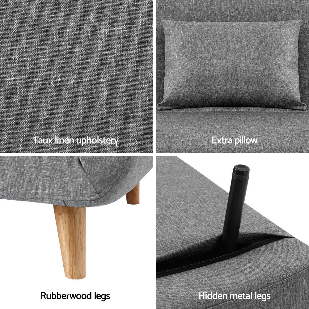 Artiss Sofa Bed Convertible Couch Recliner Lounge Chair Linen Grey