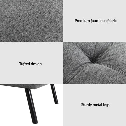 Artiss Sofa Bed Convertible 3 Seater Couch Recliner Lounge Chair Fabric Grey