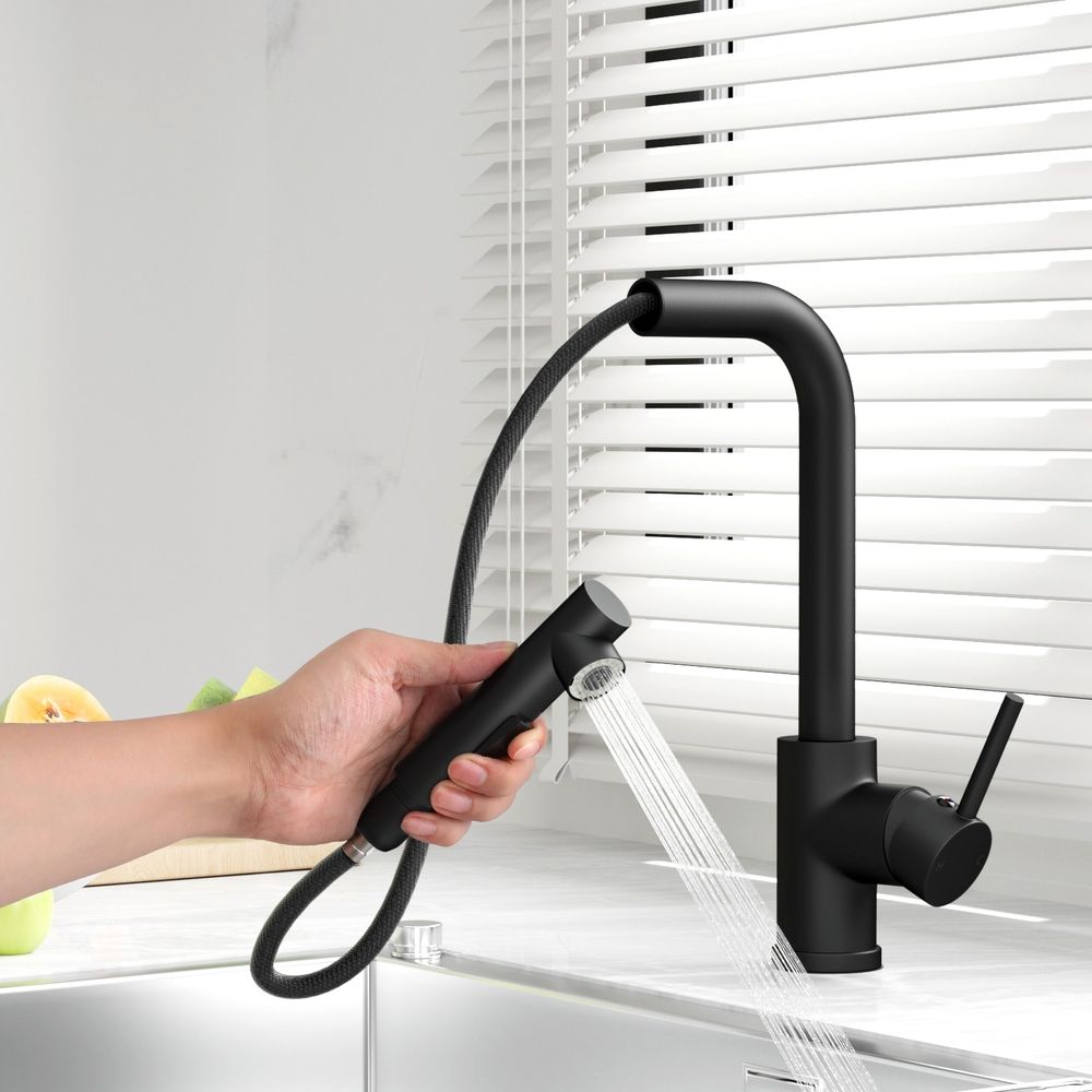 Kitchen Mixer Tap Pull Out Rectangle 2 Mode Sink Basin Faucet Swivel WELS Black