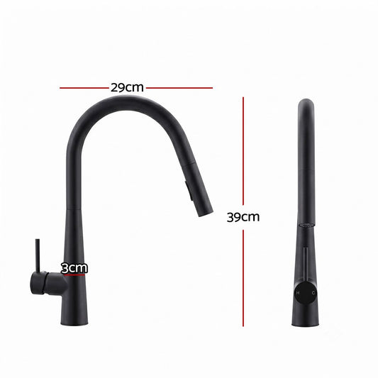 Kitchen Mixer Tap Pull Out Round 2 Mode Sink Basin Faucet Swivel WELS Black